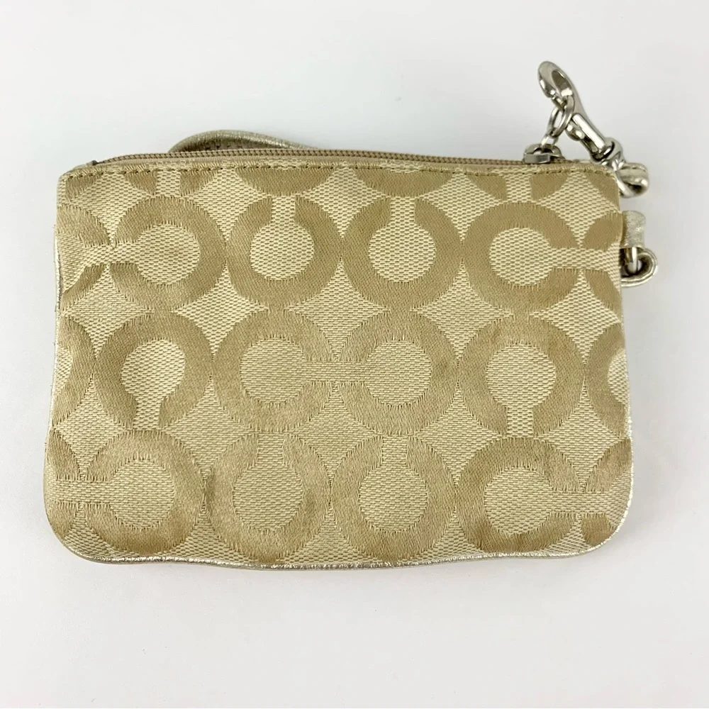 Coach Signature Print Metallic Wristlet Coin Card Wallet